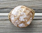Wire Wrapped Ring, Marble Gold and Cream Focal Ring, Boho Chic Ring, Bohemian Jewelry