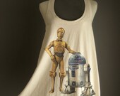 Retro C-3PO R2D2 Star wars White Organic Cotton T-Shirt Tee Tank Top Tunic Vest Size M/L