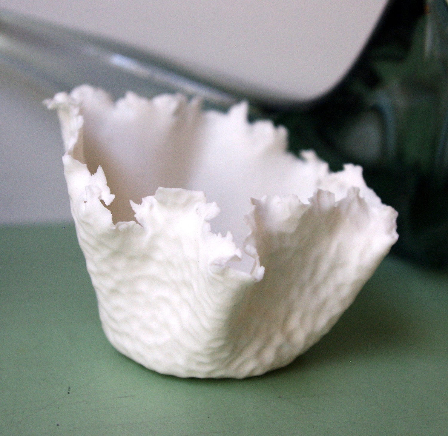 Tea light candle holder porcelain torn translucent ceramic unique textured filigree one of a kind organic decor