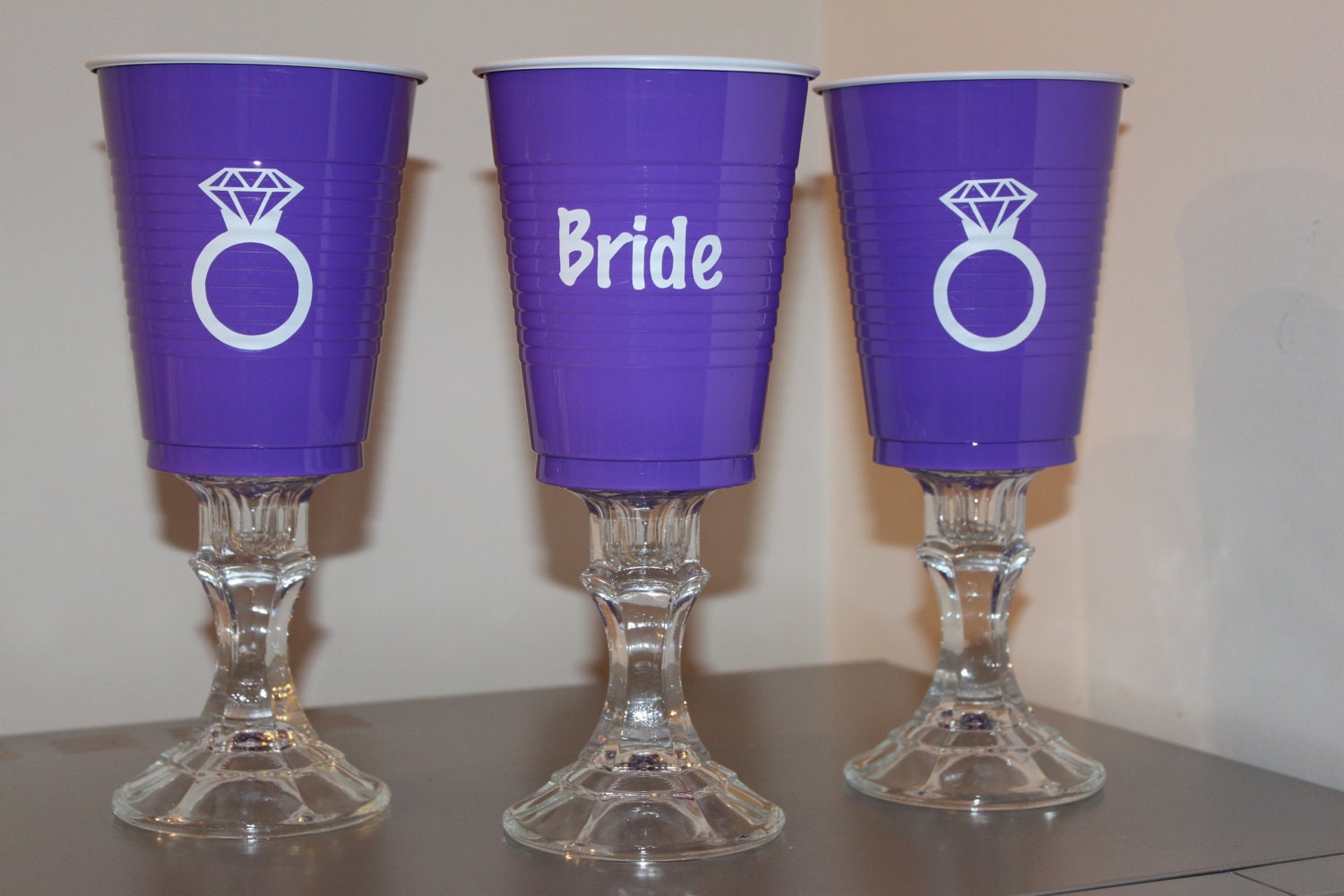 Diamond Ring Purple Solo Cup Wine Glass - Personalized and Perfect for your Bachelorette or Wedding