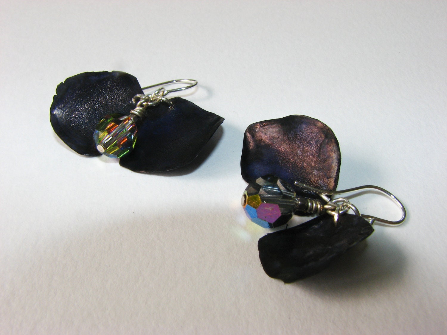 Vintage Swarovski Crystal and Black Fish Scale "Floret"  Earrings
