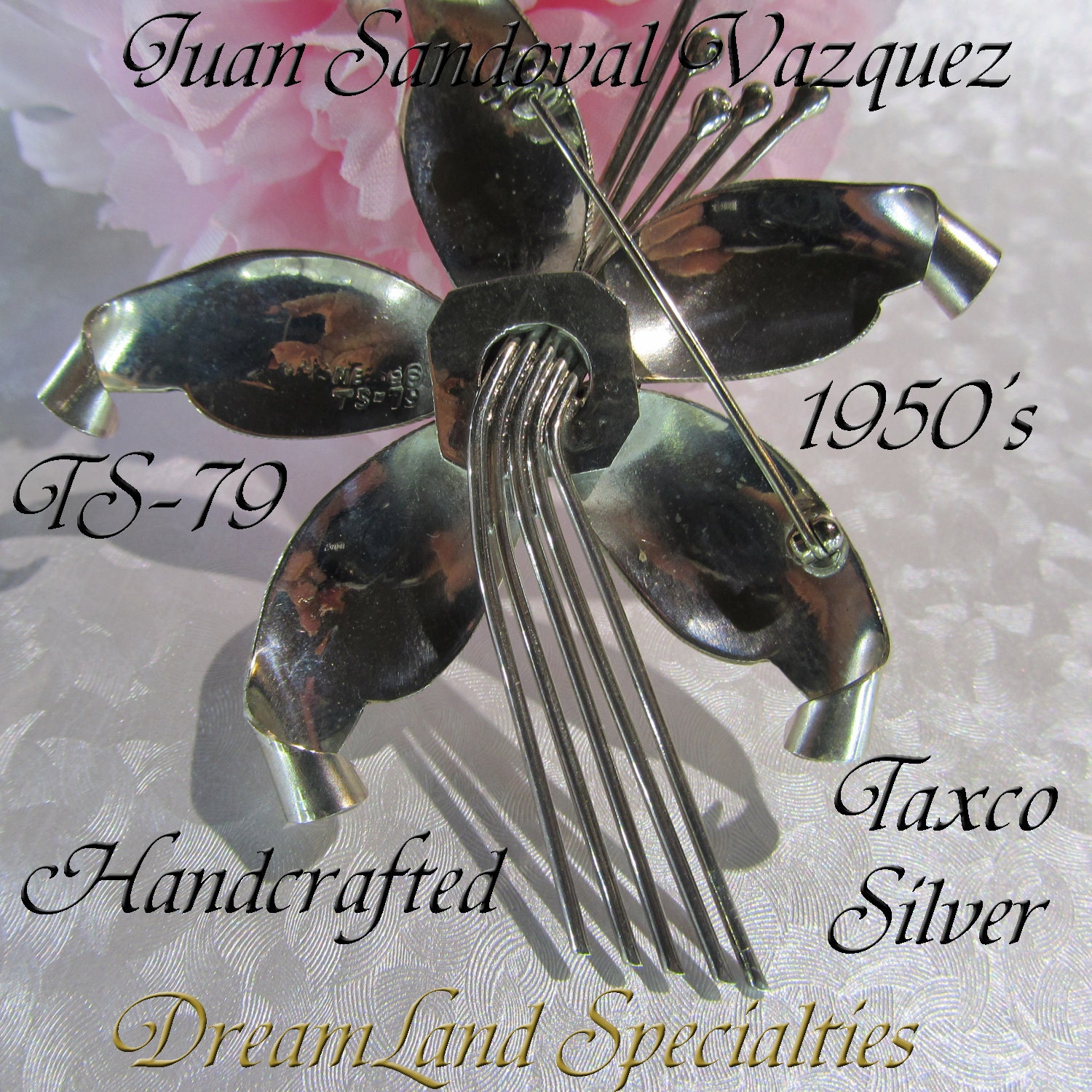50% SALE Silver Lilly Brooch Mid Century by Juan Sandoval Vazquez