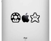 8 Bit Nintendo Mario Mushroom And Star Vinyl Decal - iPad / tablet / laptop