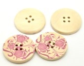 20 Floral (Design 16) Painted Wood Button Four Hole Natural Wood Colour 30mm - 20 Pack