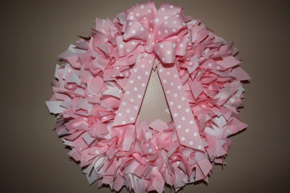 Pink and white grosgrain ribbon wreath