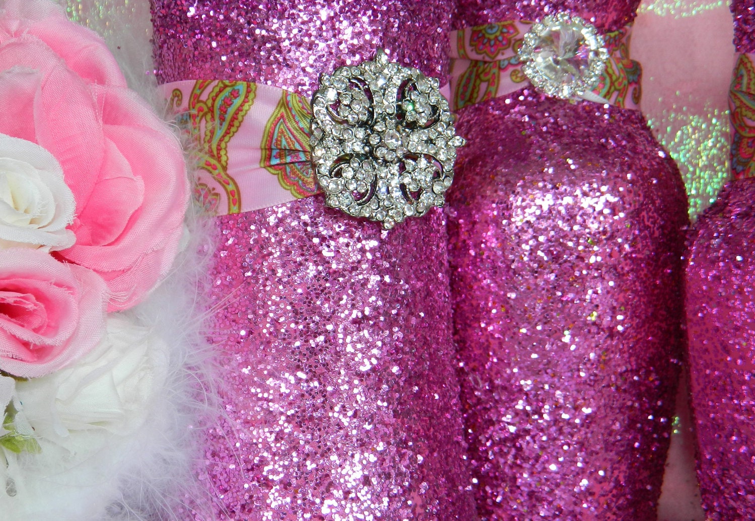 Fuschia Wedding Decorations, Wedding Centerpieces, Glitter, Sweets Bar, Candy, Vases, Baby Shower , Princess Party, Hot Pink, Bridal Shower,