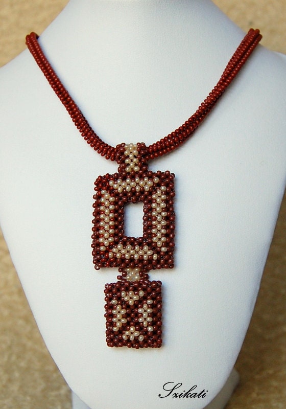 Beaded beige brown seed bead necklace, fall colors, OOAK jewelry