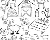 Farm Fun Bliackline Clipart Set
