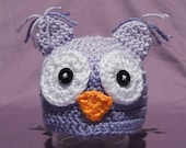 Lavender Owl Handmade Custom Crochet Beanie Hat Newborn Baby Photo Prop
