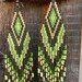 Long  Tribal / Boho Seed Bead Earrings in green and beige tones - peyote earrings, beaded jewelry