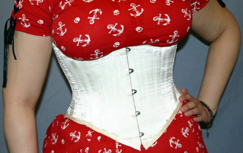 Handmade White Satin Steel-boned Underbust Corset size 10