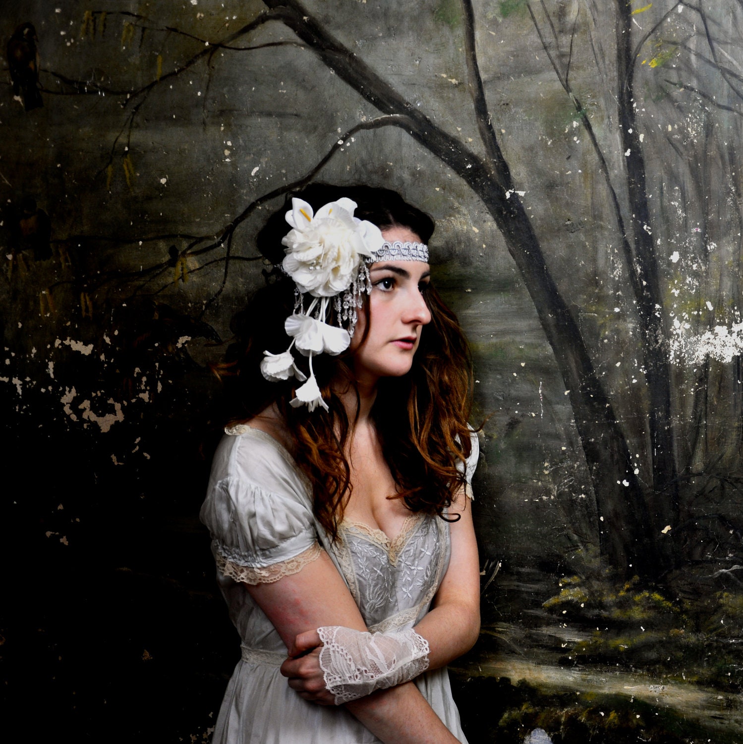 Starlight - Floral beaded bridal bandeaux headband - Fascinator