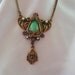 Art Deco Necklace Gold on Copper with Green Jasper Stone and Immitation Amethyst from 1940s
