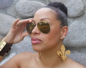 Natural Wood Hand Stained Earrings - Fleur de Lis