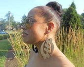 Natural Wood Hand Stained Earrings - Gye Nyame