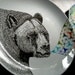 Black Bear Geometric Design Plates hand illustrated porcelain Set of two
