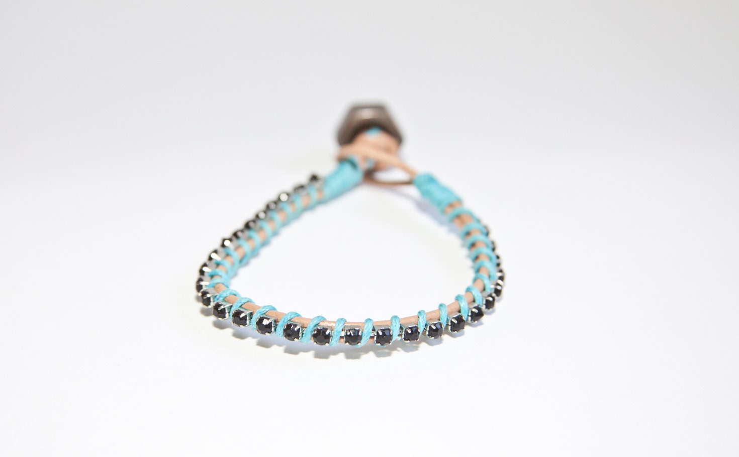 Black Rhinestone Chain and Blue Wrap Bracelet