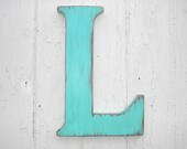 Shabby Chic Wedding decor Guest book Aqua Green Wooden Letter L Kids Wall Art Childrens Room Personalized Initials
