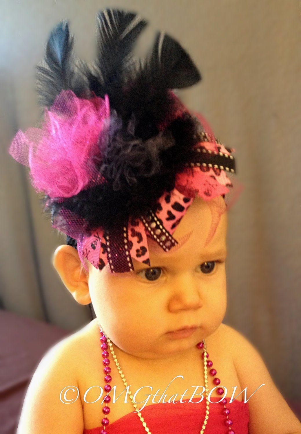 OMG that Over the Top-Rockstar Baby-Baby headband-Flower headband-Feather Headband-Large Boutique Hair Bow