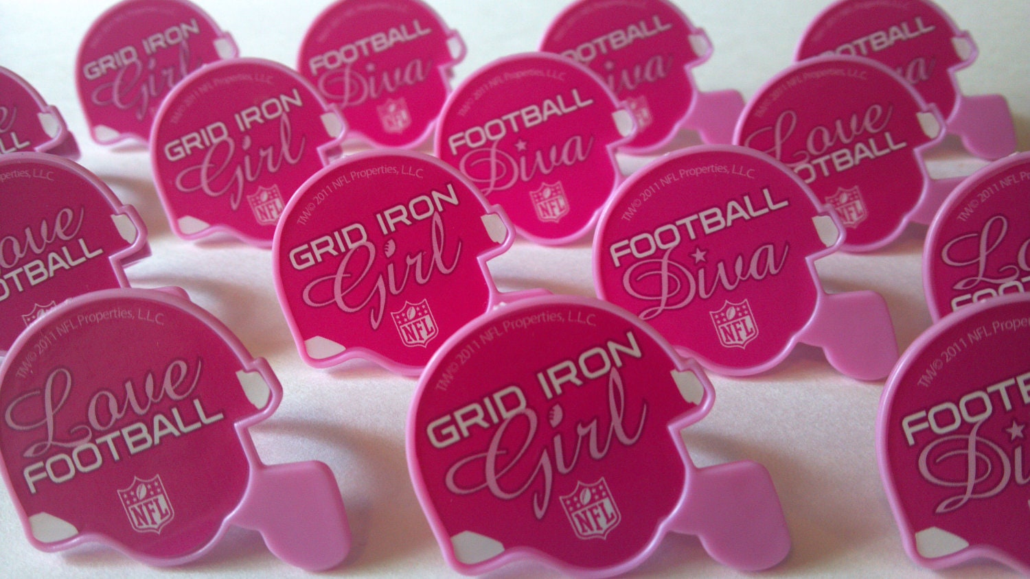 Pink football helmet cupcake rings picks or cake toppers, football fan birthday, tailgate party, fall sports super bowl, girl NFL fantasy