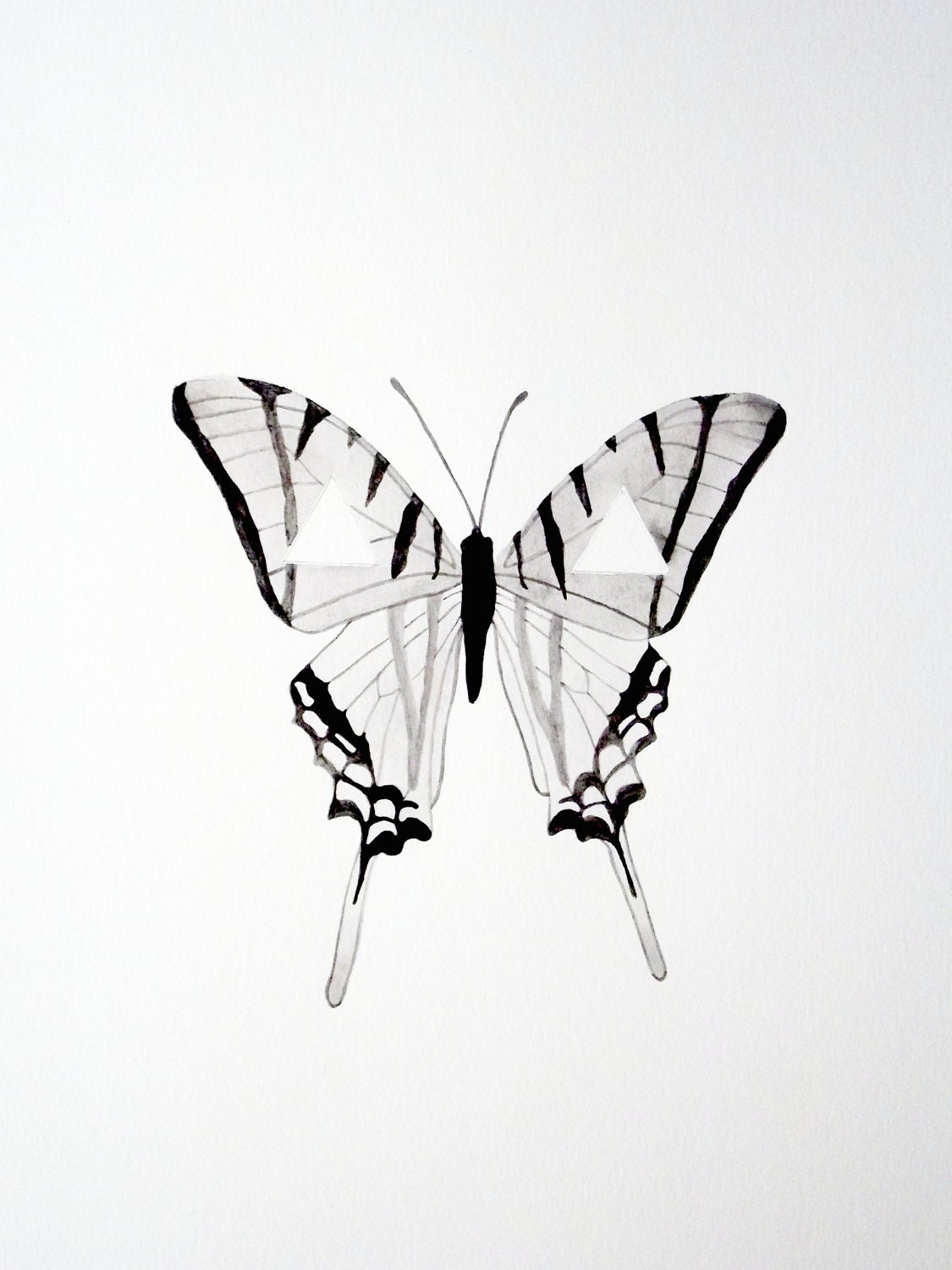 Watercolor Butterfly - Original - Black - White - Gray - Geometric - Triangle - GeometricInk