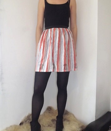 Stipey orange 'stick of rock' cotton printed skirt, Ethical Fashion.