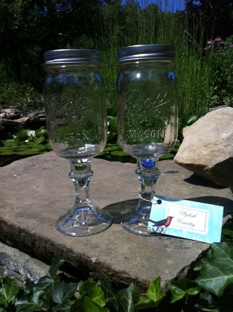 Set of 2 Mason Jar Wine Glass, Redneck with Style