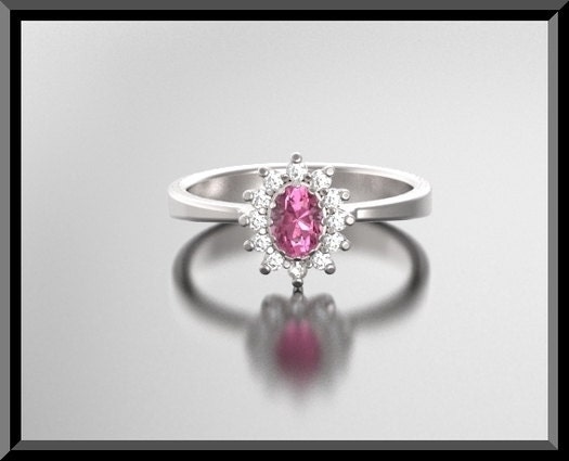 Engagement Ring,Diamond Engagement Ring,Pink Sapphire Princess DIANA Engamenet Ring 14k White Gold