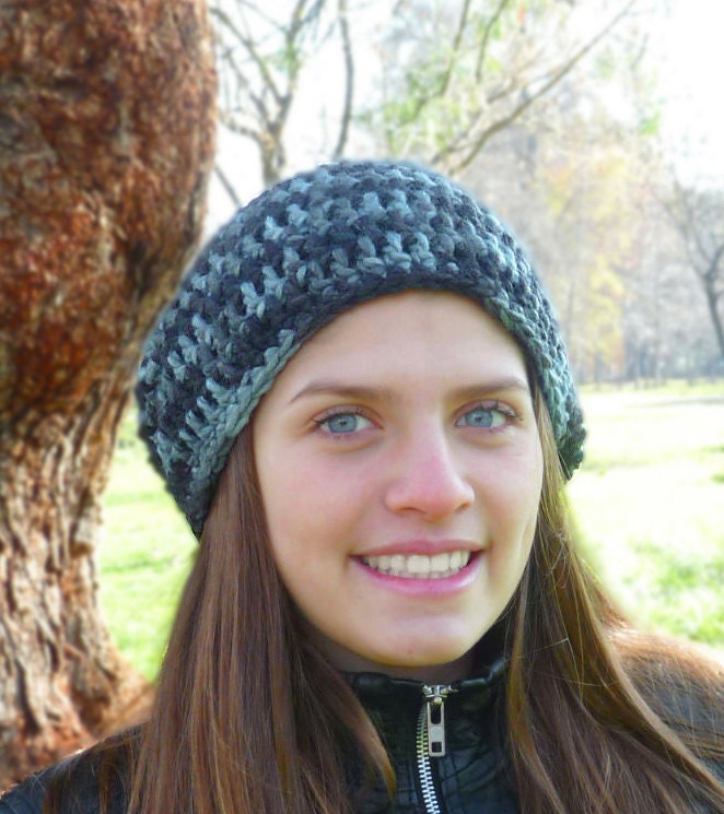 Slouchy beanie hat -  GRAY MULTI - chunky - crochet - womens Winter Autumn accessories Wool Woolen