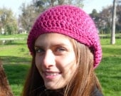 Slouchy beanie hat - FUCHSIA DELIGHT - chunky - crochet - womens Winter Autumn accessories Wool Woolen