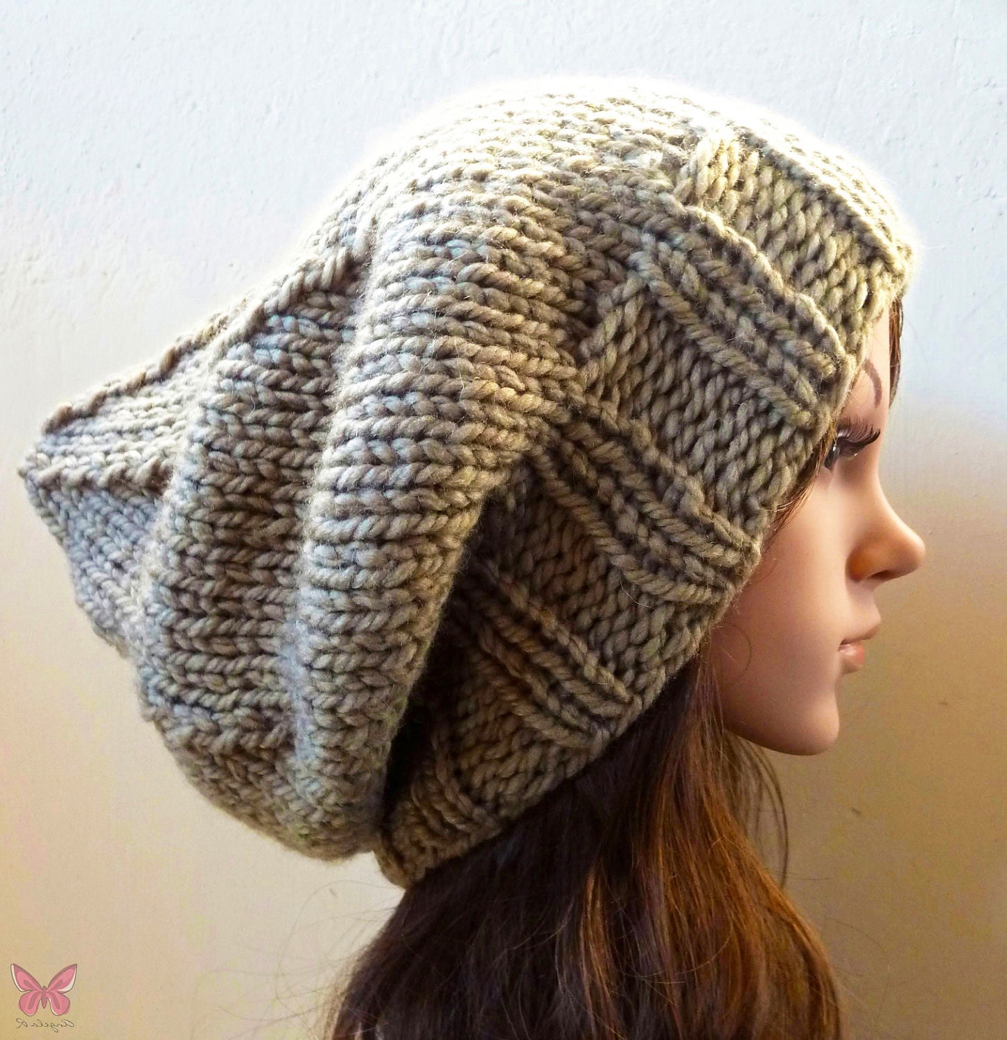Slouchy beanie hat - LIGHT KHAKI GREEN - knit - womens teen girls - accessories - Wool Woolen