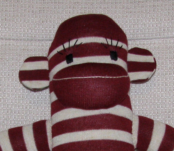 Maroon and Cream Striped Sock Monkey