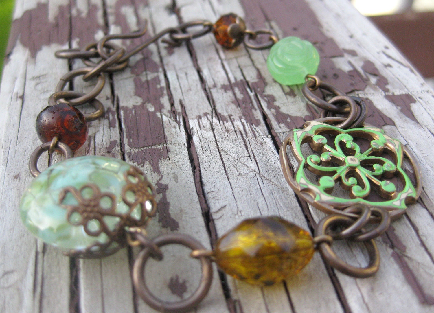 Green Lampwork Bracelet, Green Bracelet , Lampwork Glass Bracele,t Beaded Bracelet, Bead Mix Bracelet, Mixed Beads Bracelet