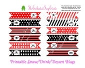 Instant Download-PRINTABLE Flags - Pirate Party - Red and Black Skull and Cross Bones - Straw Flags, Drink Flags, Dessert Flags