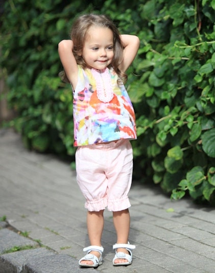 FREE SHIPPING use coupon code FREESHIP/Girls summer shorts T3 light pink linen ruffles beach birthday baby toddler comfy