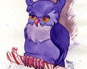 Purple Peppermint Owl, Watercolor