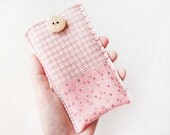 Boho fabric iphone case -  rustic fabric iphone cover - iphone sleeve -  iphone pouch - blackberry case - pastel soft pink blue grey - LittleSunbeamShop