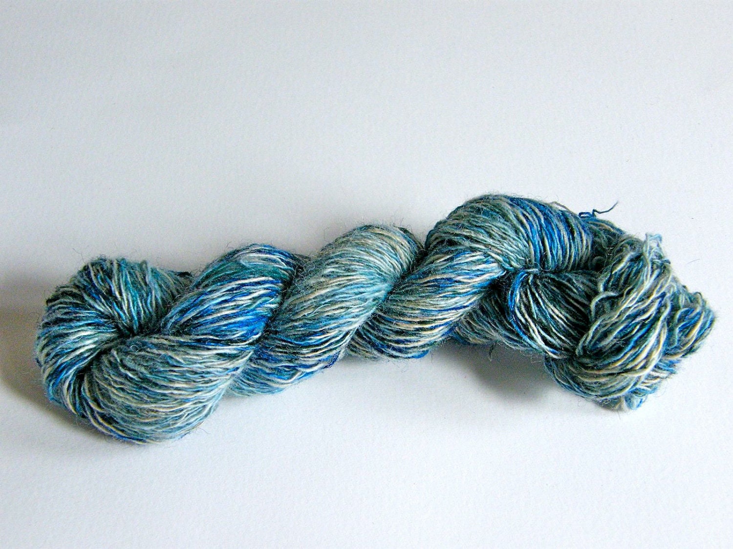 Hand Spun & Dyed 50g 2 ply Wool Yarn, Multi-Blues