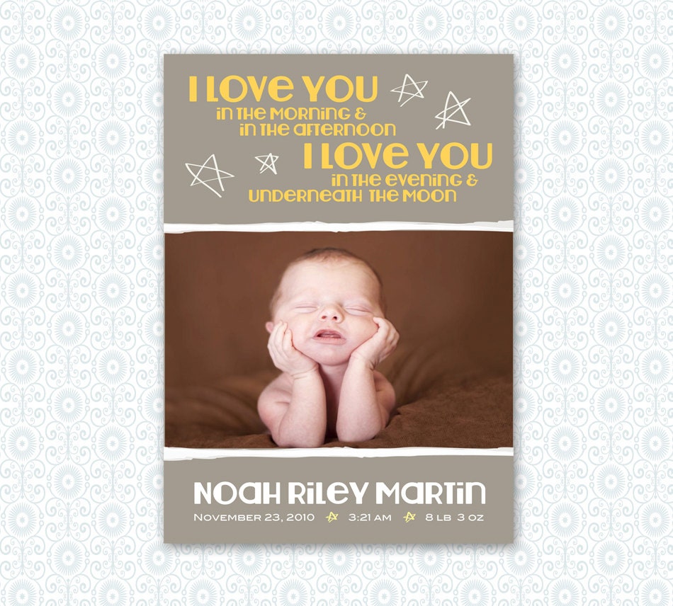 Birth Announcement - 4 x 9 "I Love You In The Morning" - Stars - Digital