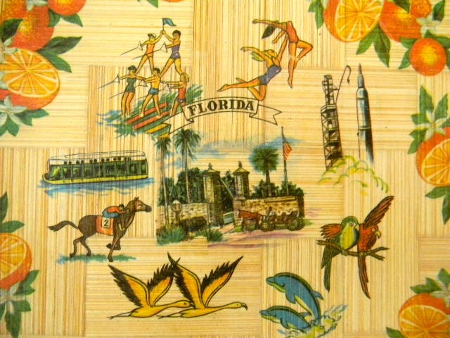 vintage bamboo pergo design florida souvenir tray
