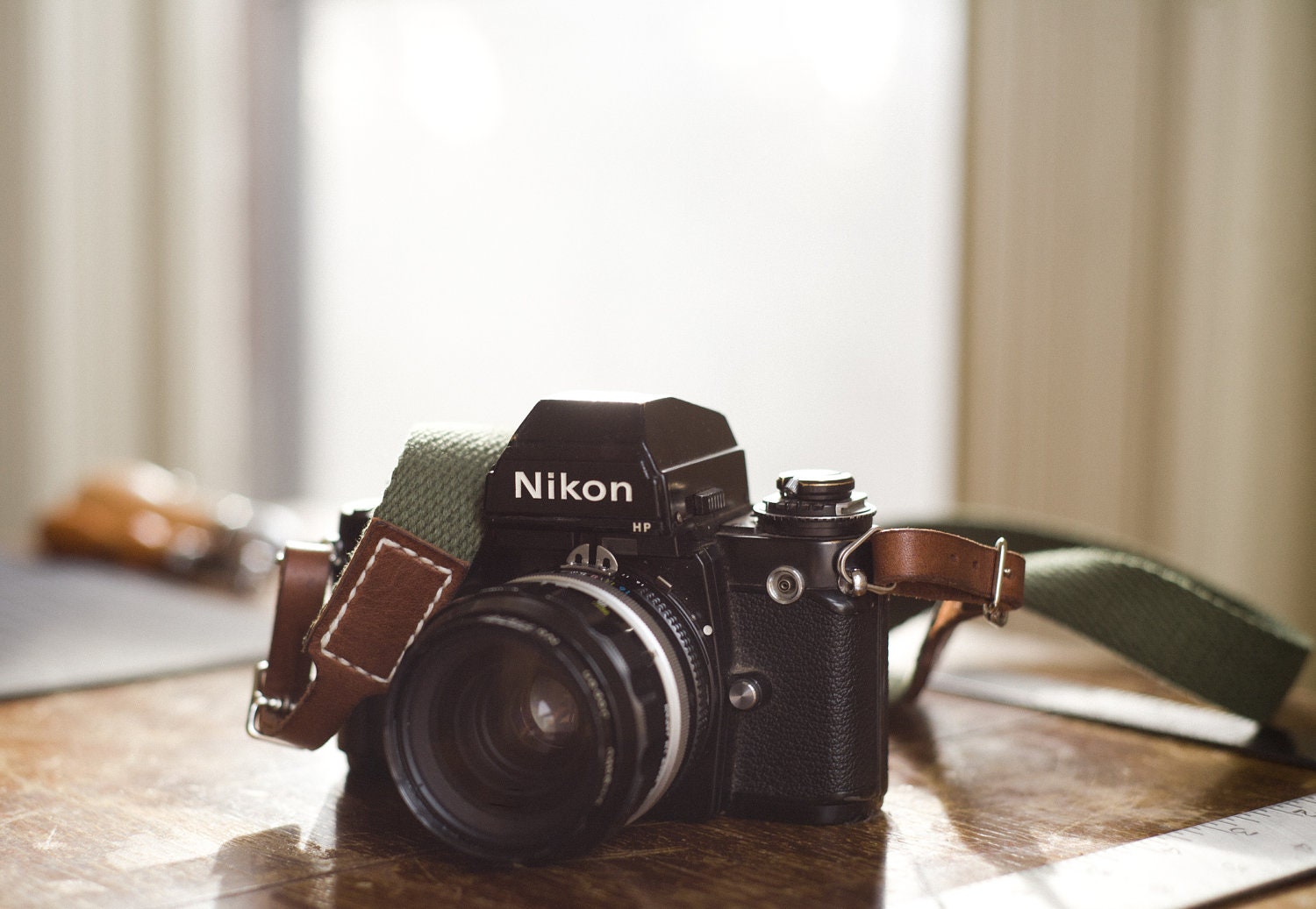 Camera Strap: Classic Olive Cotton and Brown Leather - northernstrap