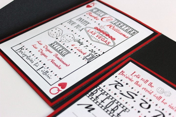 Wedding Invitations Las Vegas Metallic Black and Red