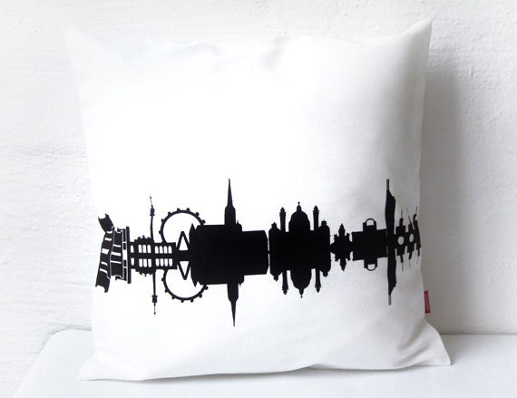 Vienna City Throw Pillow Cushion Cover - 100% Cotton Twill - Vienna City Skyline - hand screenprinted delicate chocolate