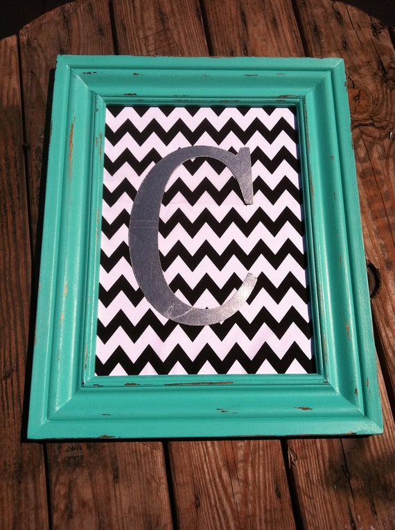 16x20 Teal Chevron Monogram Frame