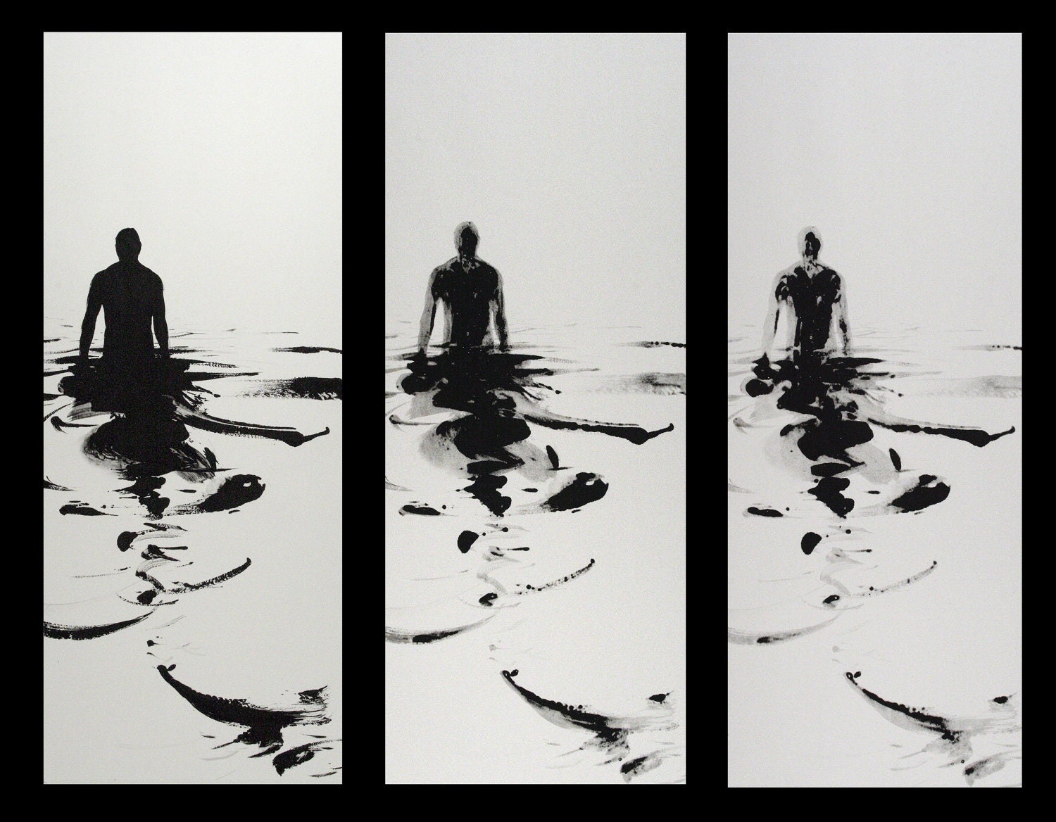 Figure Water Print Monotoype Gothic Dark Shadow Silhouette Fine Art Submerge III