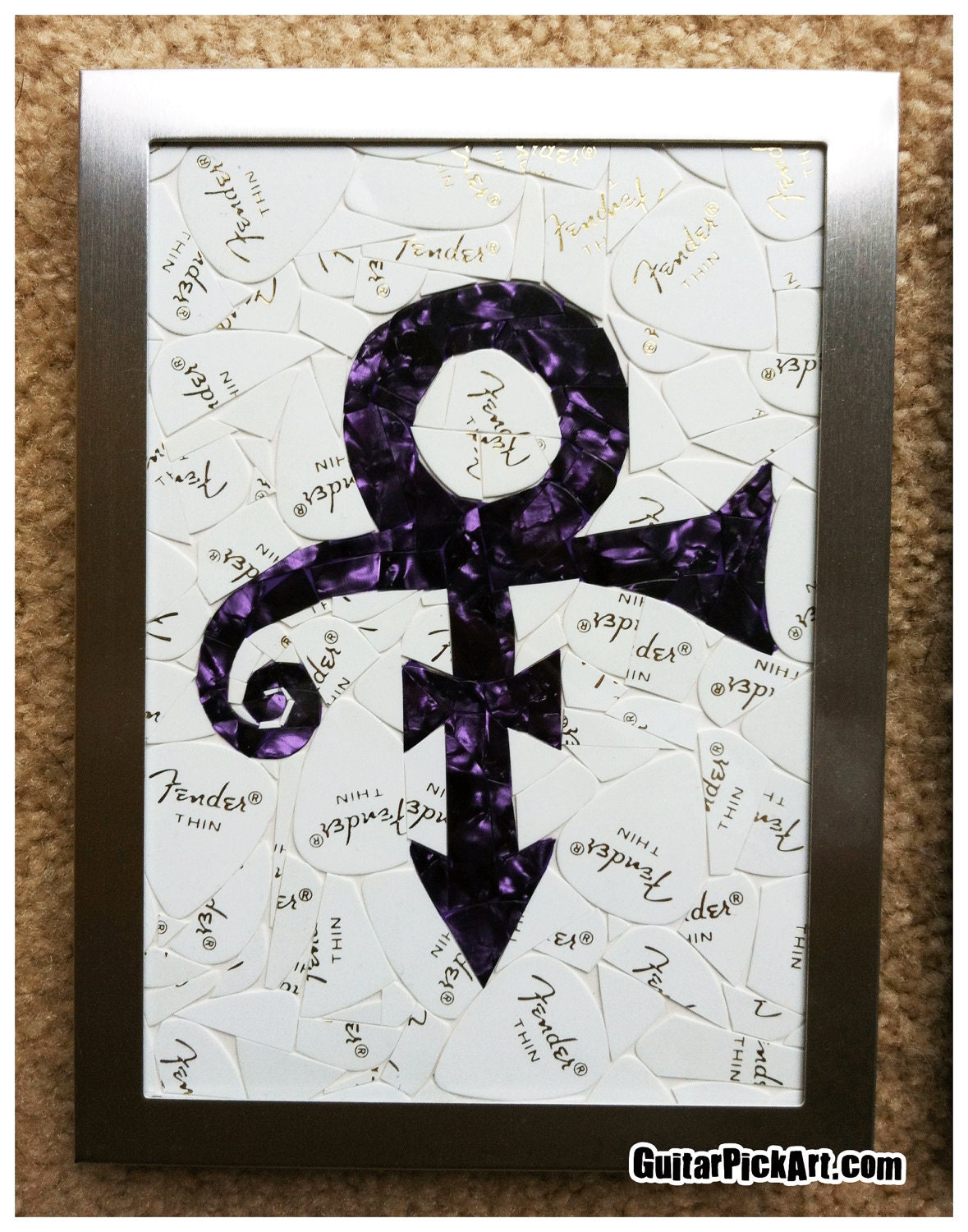 Prince Guitar Pick Art - Purple on White