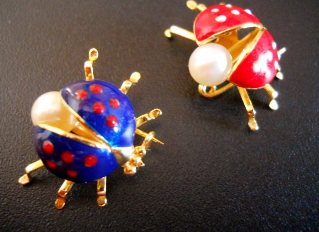 Enamel Pins/Brooches Vintage Lady Bug & Faux Pearl (all 3)