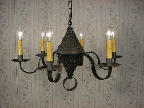 Old Vintage Early American Antique Rustic Colonial Primitive Looking Handcrafted Tin Chandelier