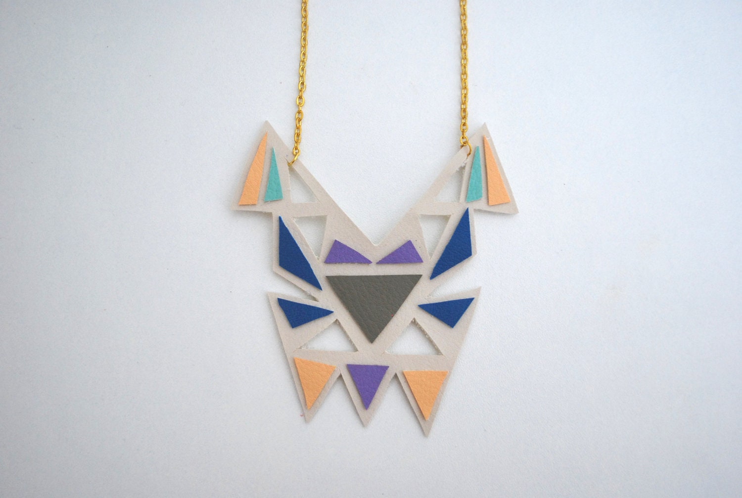 Geometric leather color block necklace pastels
