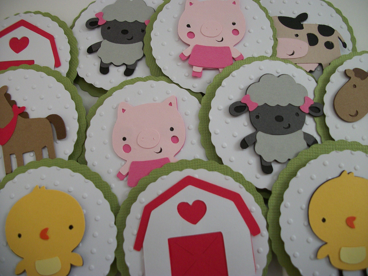 Cupcake Toppers, Barnyard Cupcake Toppers, Farm Animals Cupcake Toppers, Pig, Sheep, Chick, Cow, Horse, Barn